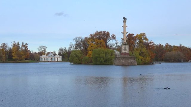 Cloudy october evening on the Big pond. Catherine Park of Tsarskoe Selo