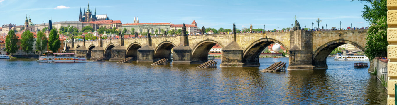 Panorama of Charles Bridge against of the Lesser Town, Prague