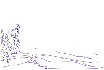 Sketch Traveler Man With Backpack Looking At Empty Copy Space Hand Drawn Abstract Hiker Tourist Guy Vector Illustration