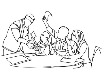 Corporate Team Brainstorming, Group Of Business Men And Women Working At New Strategy Together Vector Illustration