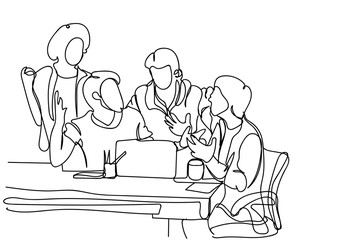 Creative Team Brainstorming Doodle Business Men Discuss New Ideas, Plan And Strategy At Meeting Vector Illustration