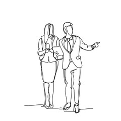 Sketch Business People Couple Businessman Point Finger Doodle Male And Female Silhouette On White Background Vector Illustration