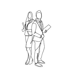 Sketch Business Man And Woman Businesspeople Couple Doodle Male And Female Silhouette On White Background Vector Illustration