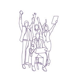 Happy Business People Group With Team Leader Cheering Businesspeople Over White Background, Group Celebrating Success Vector Illustration