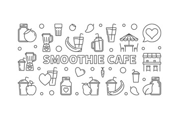 Smoothie Cafe horizontal vector banner in thin line style