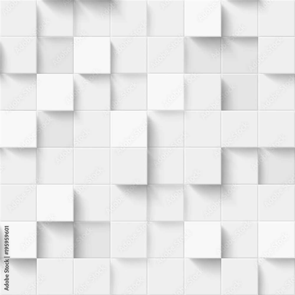 Wall mural seamless pattern with three-dimensional cubes. abstract mosaic of white colors squares