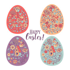 happy Easter. Vector illustration. Easter eggs with floral pattern.