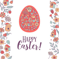 happy Easter. Vector illustration. Easter eggs with floral pattern.