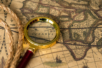 Retro magnifier with old map