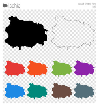 Ischia high detailed map. Island silhouette icon. Isolated Ischia black map outline. Vector illustration.