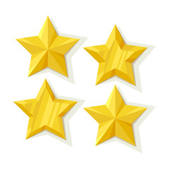 Vector illustration, set of flat metallic golden stars isolated on white background.