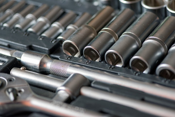 Set of tools for car repair in box