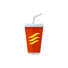 Vector illustration, simple icon of a cola with straw isolated on a white background