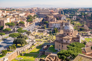 Fototapeta na wymiar Rome from above aerial view of the Roman Forum