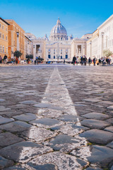 Rome city streets to Vatican City and St. Peters Basilica. Focus on the St. Peters Basilica