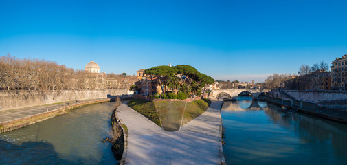 Tiberina Island (Isola Tiberina) on the river Tiber in Rome, Italy