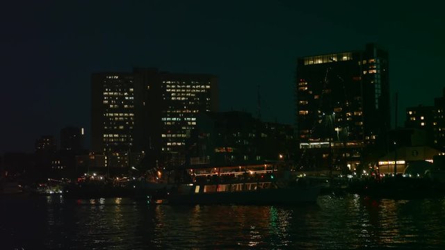 An establishing shot of Halifax Nova Scotia Canada at night