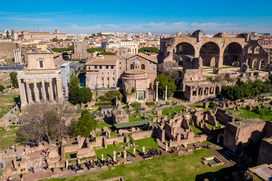 The ancient ruins of the Roman Forum in Rome, Italy