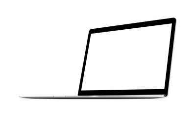 Laptop computer grey mockup with blank screen - 3/4 right perspective view. Vector illustration