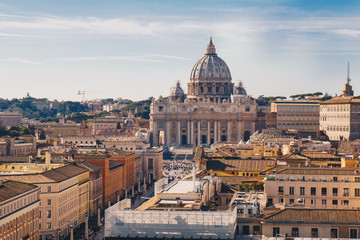 Fototapeta na wymiar Rome city skyline with St. Peter's Basilica in the Vatican visible