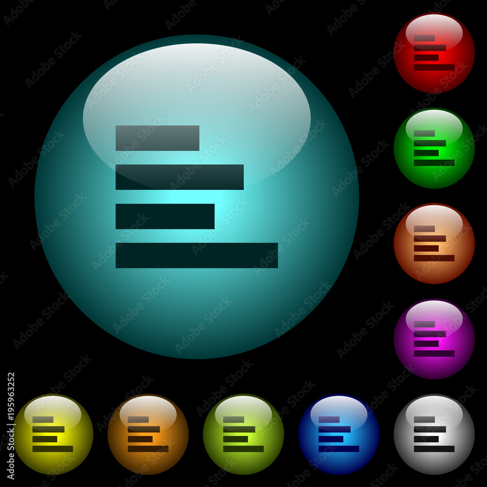 Poster text align left icons in color illuminated glass buttons