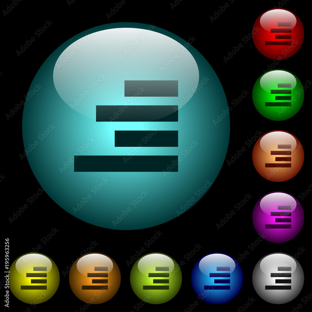 Aufkleber text align right icons in color illuminated glass buttons