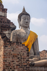 Fototapeta premium Wat Yai Chai Mongkol the most important historical temple that one of the most popular temples in Ayutthaya. The outstanding architecture pagoda. The surrounding area has a beautiful garden.