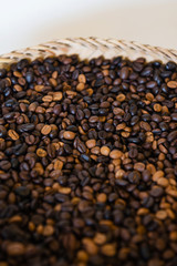 Mix of coffee beans in a bow