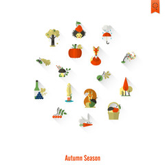 Set of Flat Autumn Icons