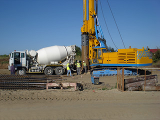Drilling machinery and concrete truck