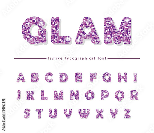 glitter confetti purple font isolated on white glamour