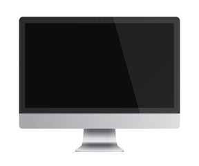 Computer monitor display with black screen isolated on white background. Vector illustration.
