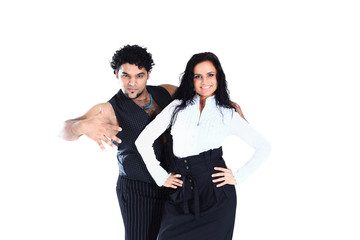 portrait of a stylish pair of dancers on a white background