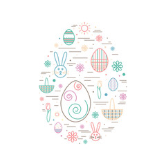 Happy Easter banner. Silhouette of different shapes of easter eggs . Vector illustration.