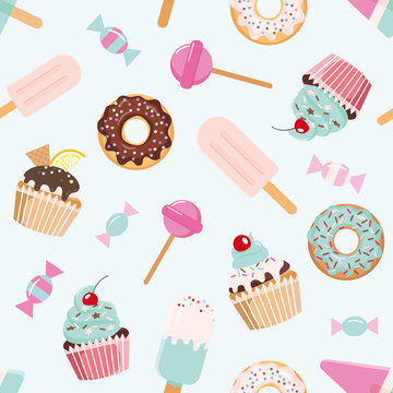 Birthday Seamless Pattern With Sweets. Girly. For Print And Web.