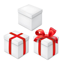 Gift boxes with red ribbon and bow realistic set