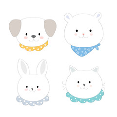 cartoon cute  face animals vector.