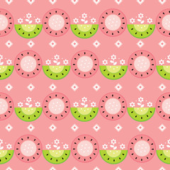 Abstract Cute kiwifruit and little flowers are  beautiful seamless pattern vector.