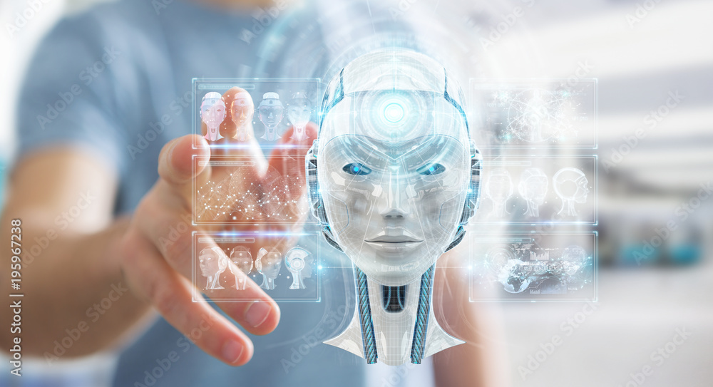 Fototapete businessman using digital artificial intelligence interface 3d rendering