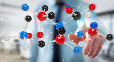 Businessman using modern molecule structure 3D rendering