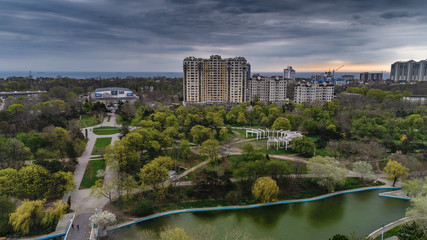 Aerial View of  Arboretum Peremohy known as Victory Park in Odeesa Ukraine