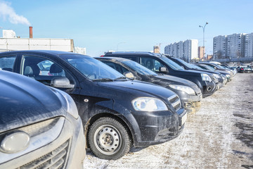 Moscow, Russia - March, 1, 2017: Cars on a Moscow parking in winter
