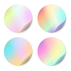 Vector set of blank stickers isolated on white background. Round stickers, color, holographic  for advertising design. 
