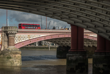 A London bus crosses Blackfriars Bridge