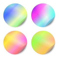 Vector set of blank stickers isolated on white background. Round stickers, color, holographic  for advertising design. 
