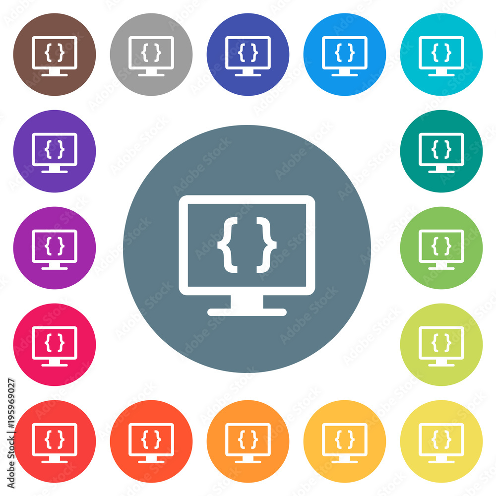 Poster developing application flat white icons on round color backgrounds