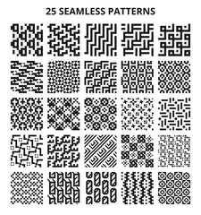 Monochrome seamless geometric patterns. Abstract fractal geometrical line vector repetitive borders