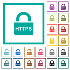 Secure https protocol flat color icons with quadrant frames