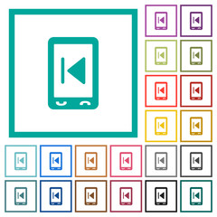 Mobile media previous flat color icons with quadrant frames