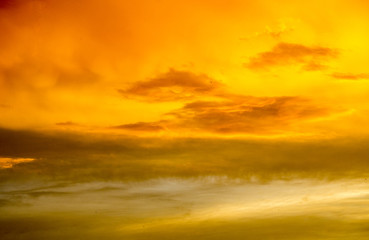 The sky after a summer thunderstorm. Orange cumulus clouds. Sunset. .Thunder Sky